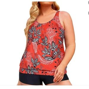 Rivelino Plus Size Blouson 2 Piece Bathing Suits with Shorts Tummy Control